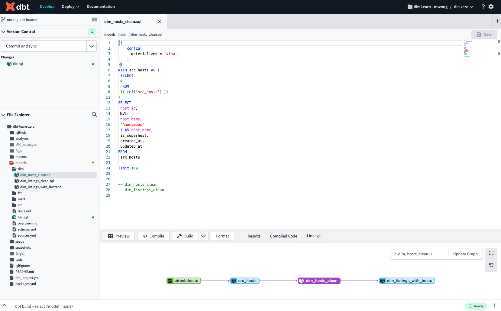 The dbt Cloud IDE includes version control,files/folders, an editor, a command/console, and more. The dbt Cloud IDE includes version control,files/folders, an editor, a command/console, and more.